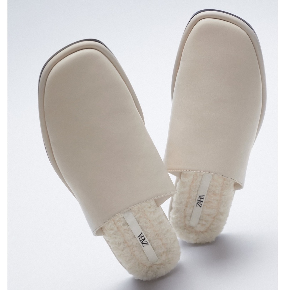 Zara White Faux Fur Mules